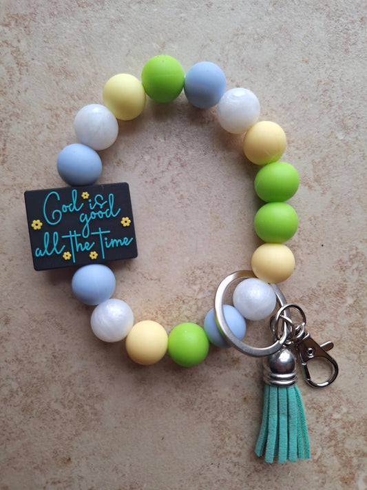 Silicone beaded wristlet keychain / God is good all the time silicone beaded wristlet keychain / religious faith bag accessories key chain