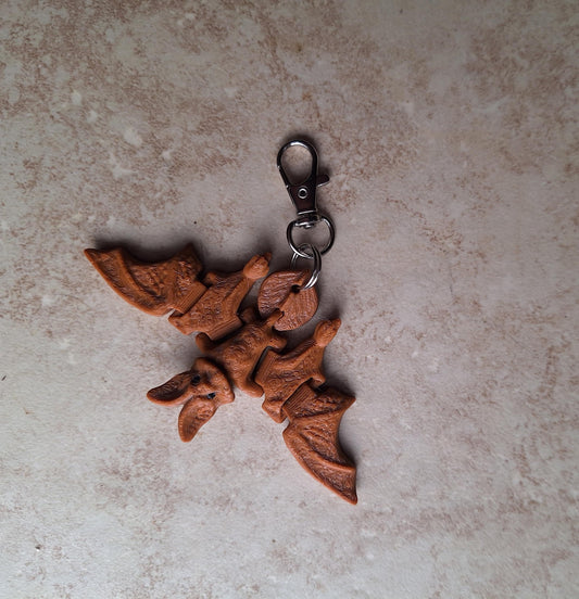 3D articulated brown bat dragon keychain / 3d printed bat 3d printed animals figurine knick knack Fidget keychain