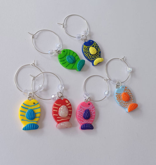Set of 6 fish wine charms / animal wine charms / tropical fish wine charms / set of 6 polymer clay wine charms