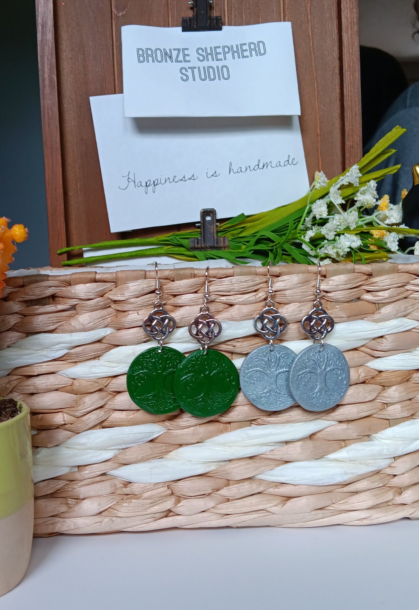 Celtic tree of life earrings / polymer clay celtic dangle earrings / kawaii celtic jewelry / tree of life earrings