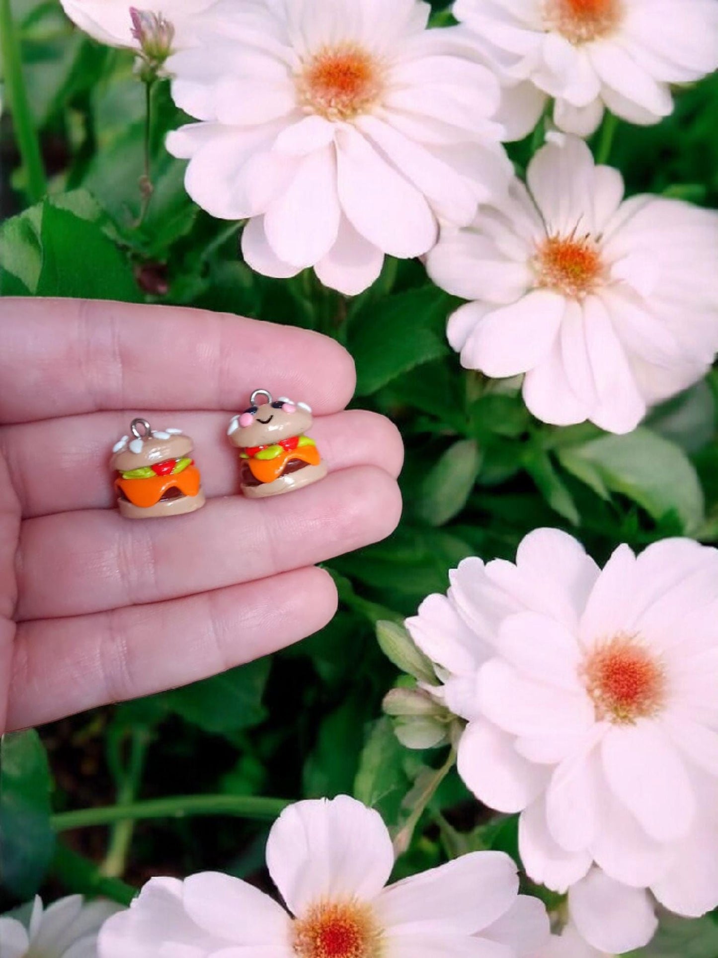 Polymer clay hamburger charms / cute kawaii clay cheese burgerfood charms / clay burger jewelry charm stitch marker progress keeper notions