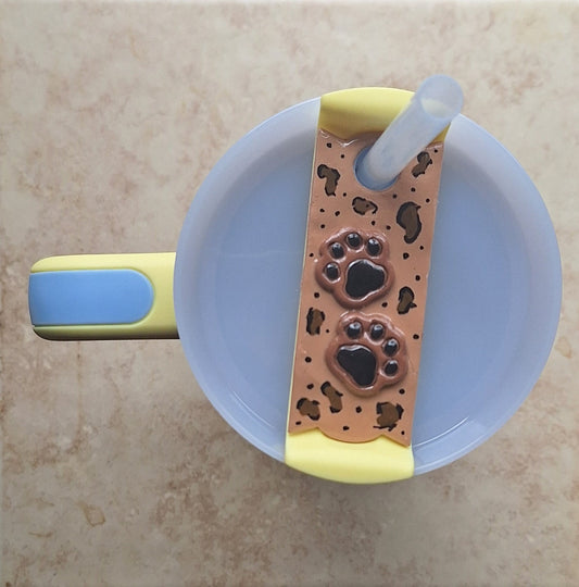 Polymer clay straw tag tumbler topper / clay tumbler accessories / leopard print tumbler topper straw tag / paw print tumbler accessories