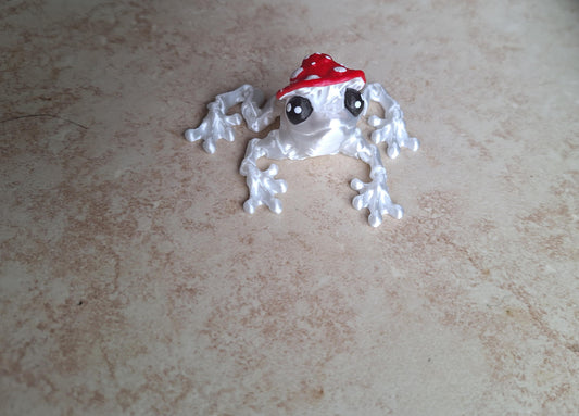 3D articulated red white mushroom frog / 3d printed turtle animals / red toadstool frog knick knack Fidget figurines