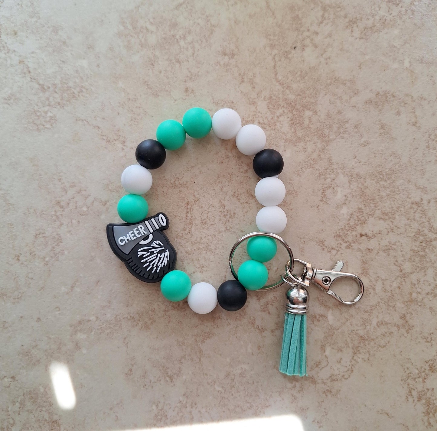 Silicone beaded wristlet keychain cheer custom colors available beaded wristlet keychain / cheerleader bag accessories key chai
