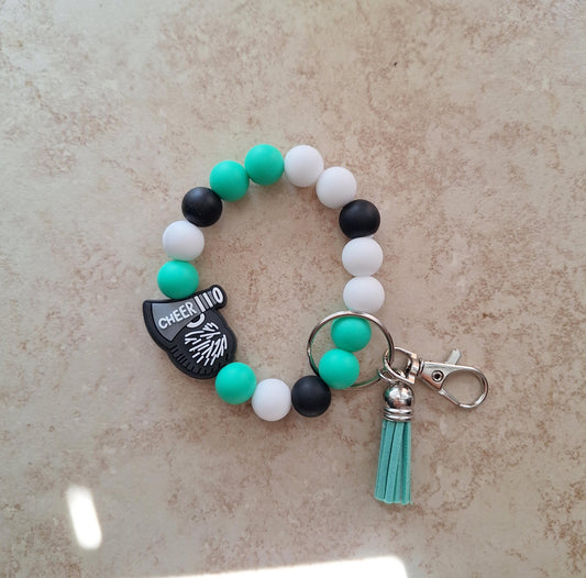 Silicone beaded wristlet keychain cheer custom colors available beaded wristlet keychain / cheerleader bag accessories key chai
