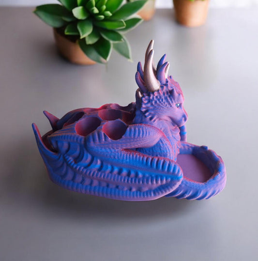 3D printed blue red Two tone dragon dice tower holder / 3d blue red dragon dice tower / 3d printed d20 dice tower roller