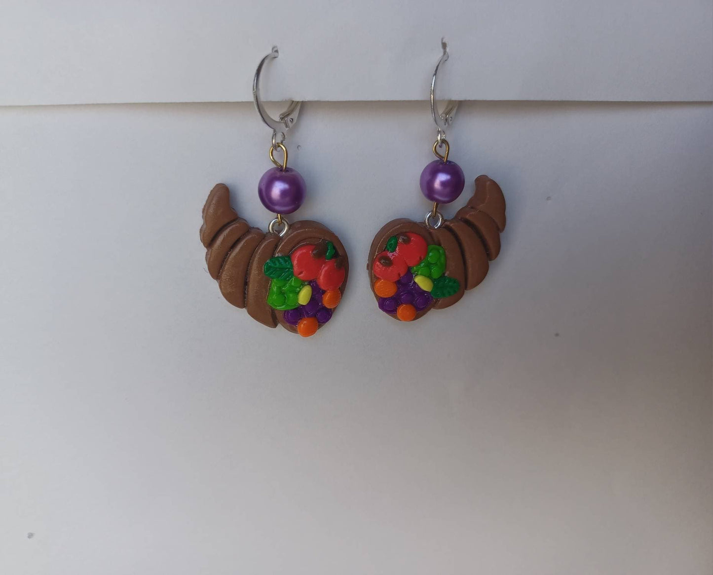 Kawaii cornucopia earrings / polymer clay thanksgiving cornucopia earrings / kawaii Thanksgiving holiday jewelry / holiday earrings