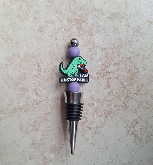 Silicone beaded I'm unstoppable T-rex dino wine stopper top wine accessories