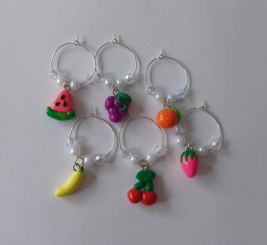 Set of 6 Red fruit wine charms / summer wine charms / food wine charms / set of 6 polymer clay wine charms