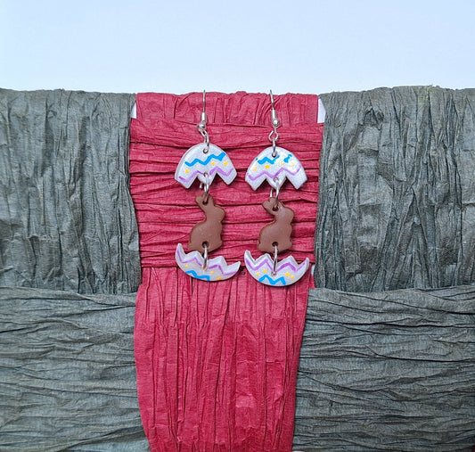 Kawaii clay easter egg chocolate bunny earrings / polymer clay spring summer dangle earrings / clay easter earrings jewelry easter egg