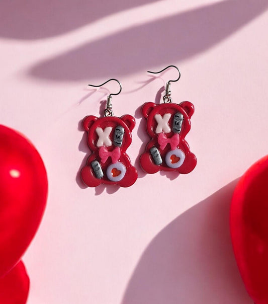 Kawaii clay bear gnome valentine bookshelf earrings / polymer clay bookcase earrings book need book lover jewelry / clay book earrings