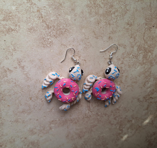 3D articulated pink frosted donut turtle earrings jewelry charm / 3d printed turtle animal donut turtle dangle earrings Fidget