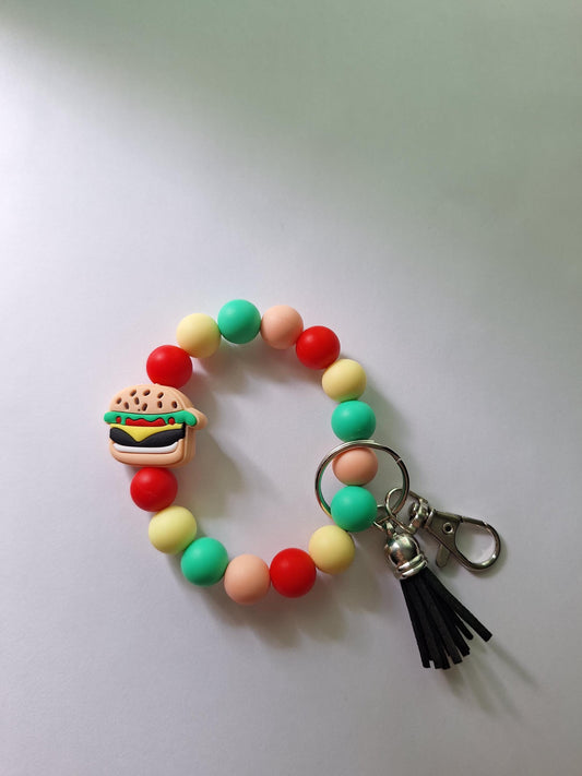 Silicone beaded wristlet keychain cute kawaii food silicone beaded wristlet keychain / hamburger cheeseburger bag accessories key chain