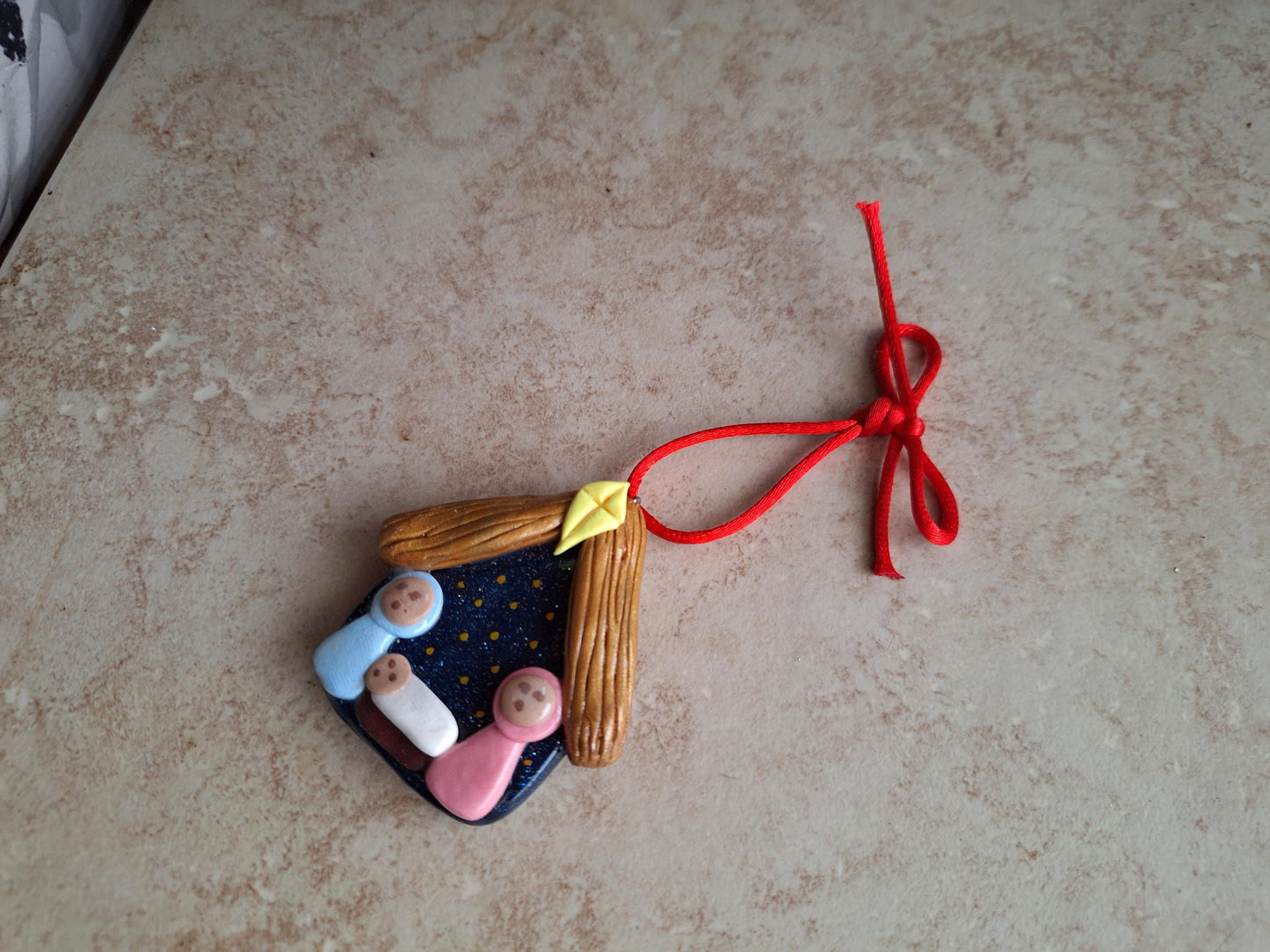 Baby Jesus ornament / cross ornament / religious ornament / polymer clay christmas ornament / Manger ornament nativity ornament