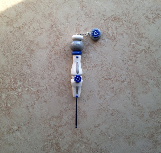 Polymer clay Hanukkah star of David crochet hook
