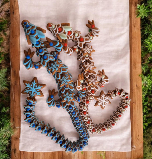 3D articulated christmas holiday gingerbread dragon / 3d printed holiday candy snowflake dragon animals desk pet