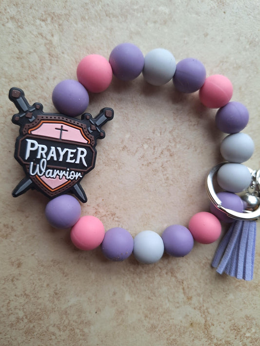 Silicone beaded wristlet keychain / prayer warrior silicone beaded wristlet keychain / religious faith bag accessories key chain