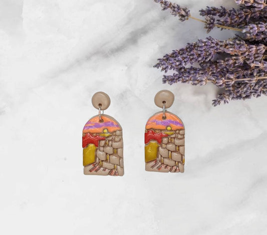 Kawaii landscape skyline earrings / polymer clay Grand Canyon dangle earrings / clay grand canyon jewelry / landscape trees earrings