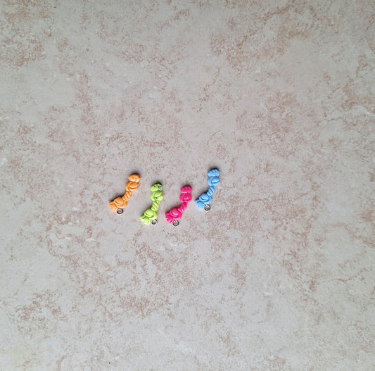 Kawaii clay puppy dog rope toy charms / polymer clay dog charms / clay neon dog rope animal clay jewelry / puppy dog charms stitch marker