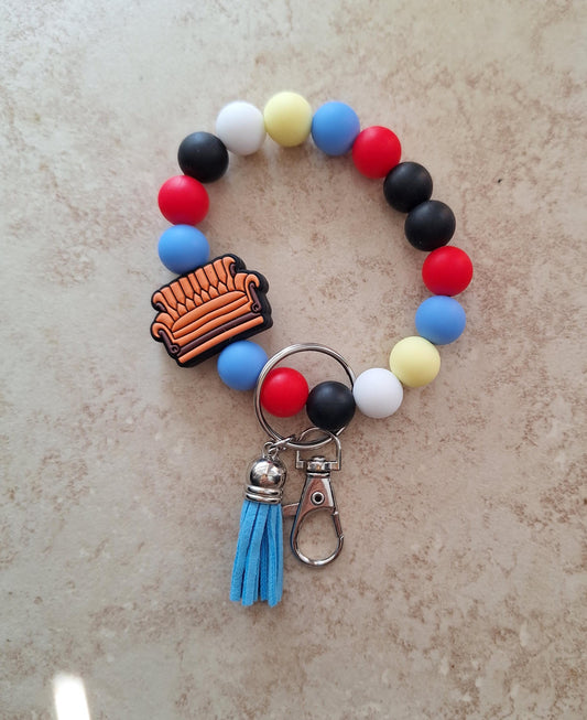 Silicone beaded wristlet keychain orange brown sofa couch beaded wristlet keychain / colorful bag accessories key chain