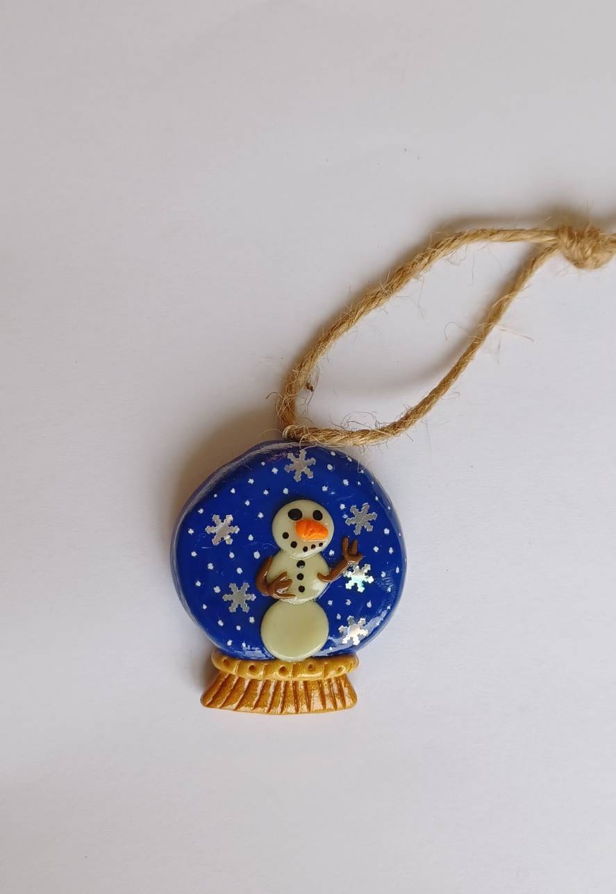 Christmas snowglobe ornament / snow globe ornament / polymer clay snowman ornament / polymer clay christmas ornament