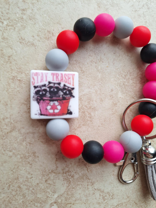 Silicone beaded wristlet stay trashy attitude silicone beaded wristlet keychain / raccoon bag accessories key chain gift