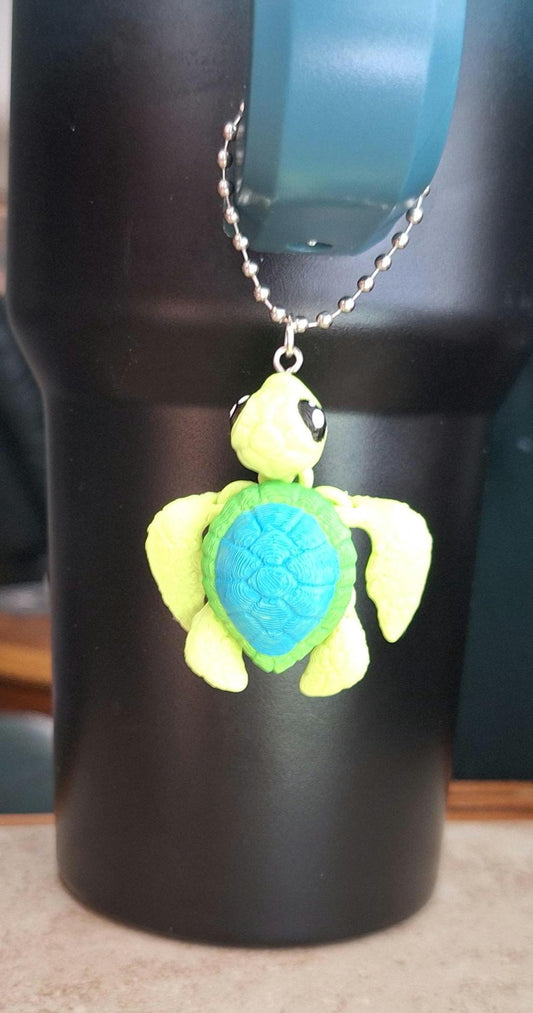 3D articulated green teal sea turtle tumbler handle charm / 3d printed turtle animal ocean beach turtle tumbler charm Fidget