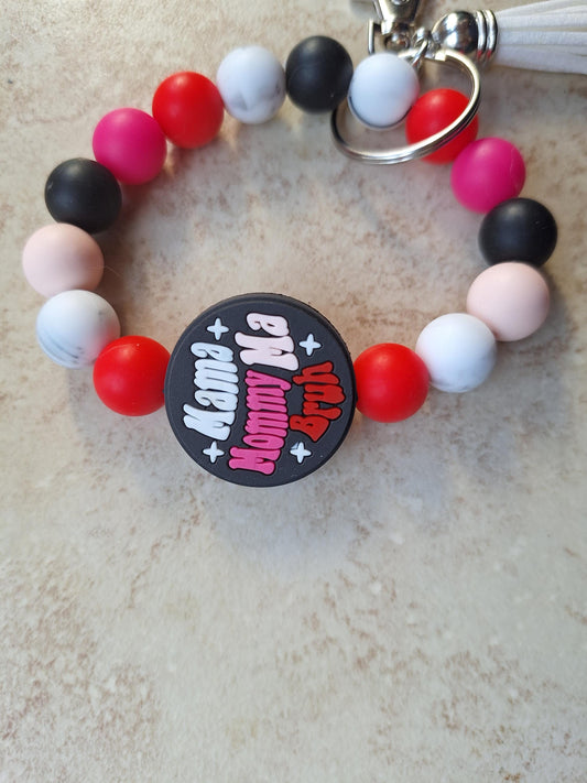 Silicone beaded wristlet keychain mom mommy ma bruh beaded wristlet keychain / mom bag accessories key chain
