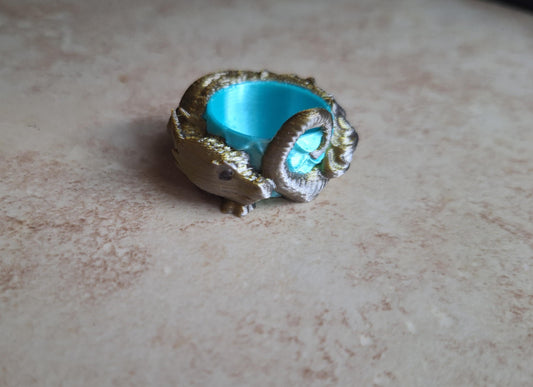 3D printed small gold silver teal metallic dragon dice guardian / 3d dragon dice buddy / 3d printed d20 dice guardian