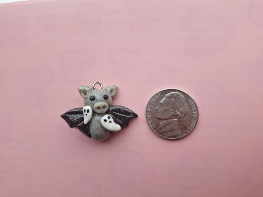 Kawaii ghost bat charm / polymer clay halloween charms / clay charm jewelry / bat charm stitch marker progress keeper