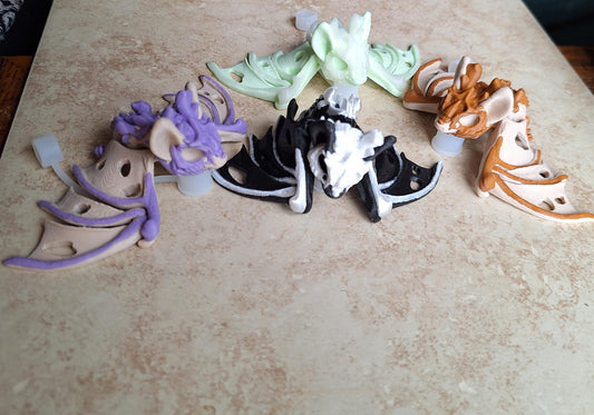 3D articulated hollow black bat straw cap / 3d printed bone bat spooky animals / halloween bat straw topper cover Fidget figurines glow