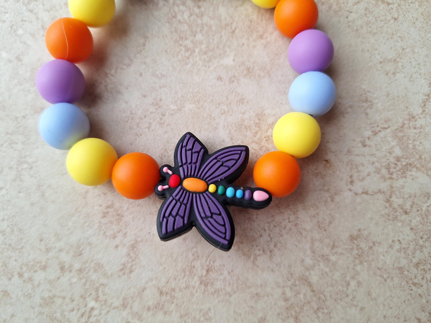 Silicone beaded wristlet keychain / rainbow dragonfly silicone beaded wristlet keychain / butterfly dragonfly bag accessories key chain