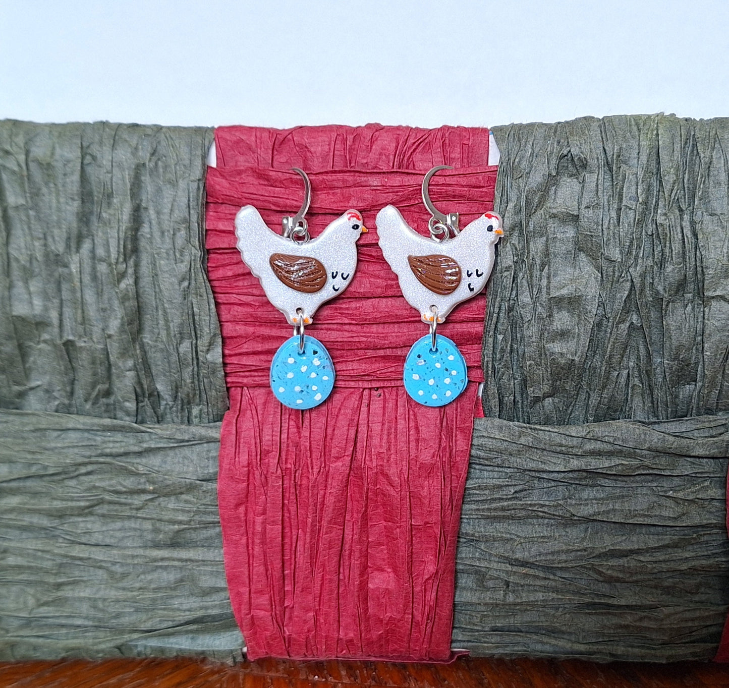 Kawaii clay chicken easter egg earrings / polymer clay spring summer dangle earrings / clay easter earrings jewelry chicken rooster