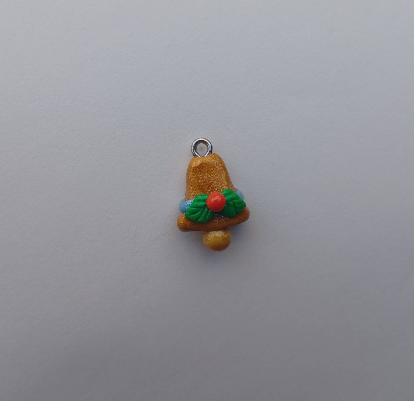 Kawaii christmas bell clay charms / polymer clay bell with holly charms / kawaii christmas holiday charms / kawaii bell jewelry