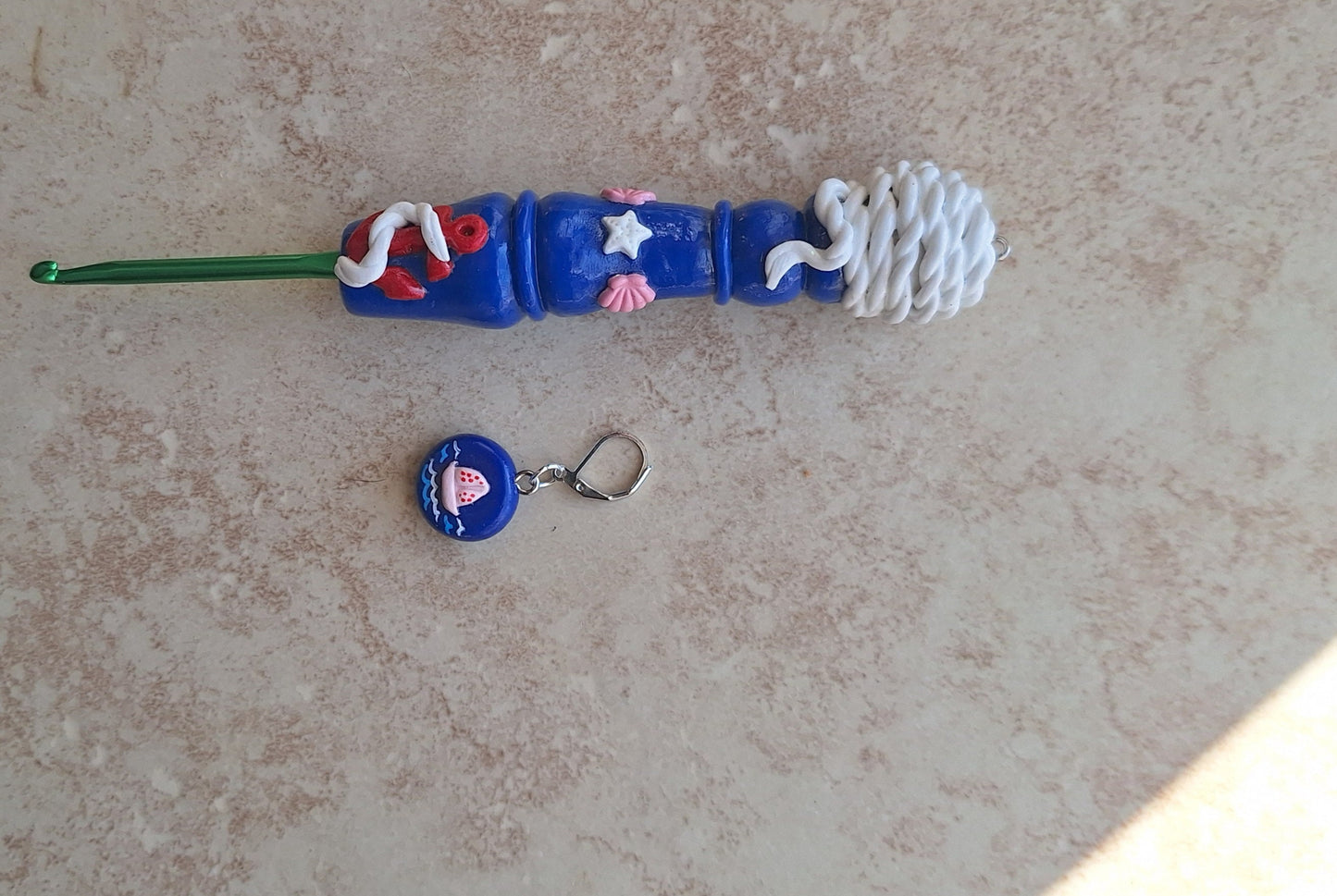 Polymer clay nautical rope anchor crochet hook