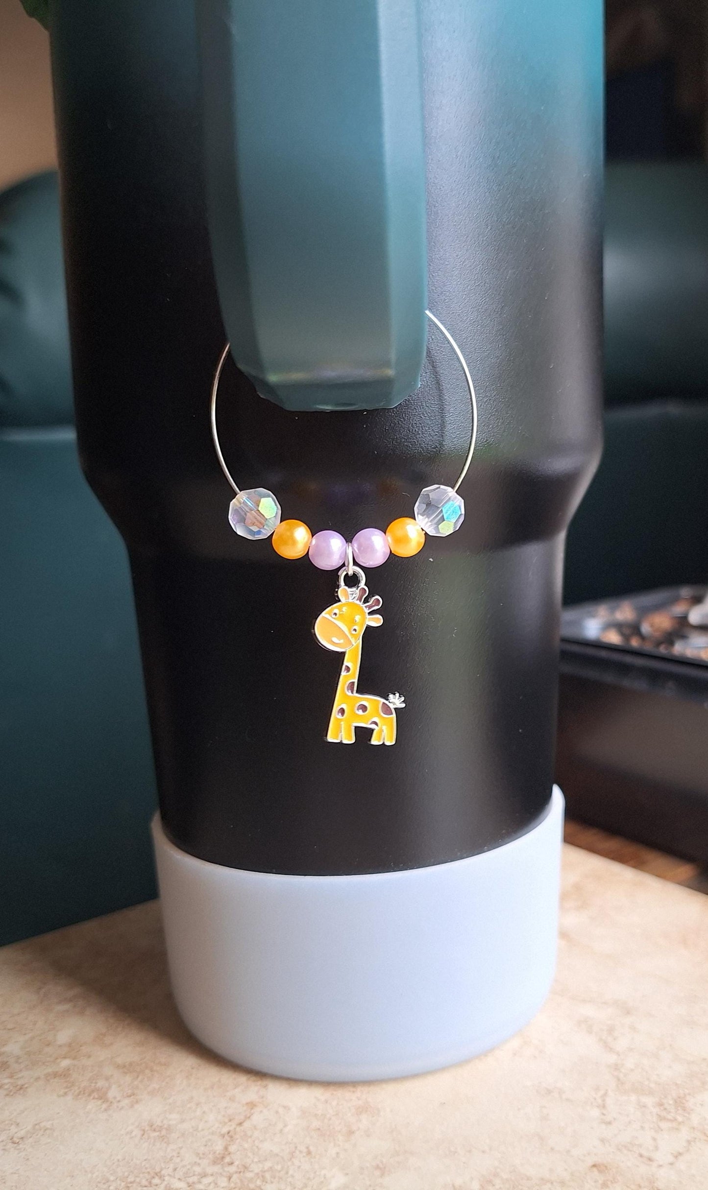 kawaii faux pearl yellow purple giraffe handle charm tumbler accessories / tumbler charm buddy / enamel giraffe tumbler handle charm