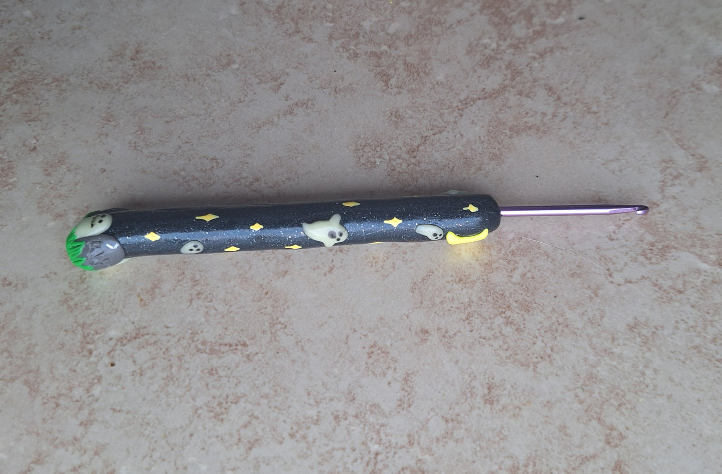 Polymer clay ghost graveyard scene Halloween holiday crochet hook