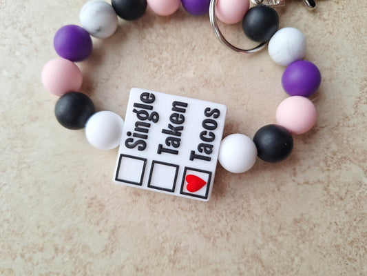 Silicone beaded wristlet single taken tacos attitude silicone beaded wristlet keychain / funny bag accessories key chain gift