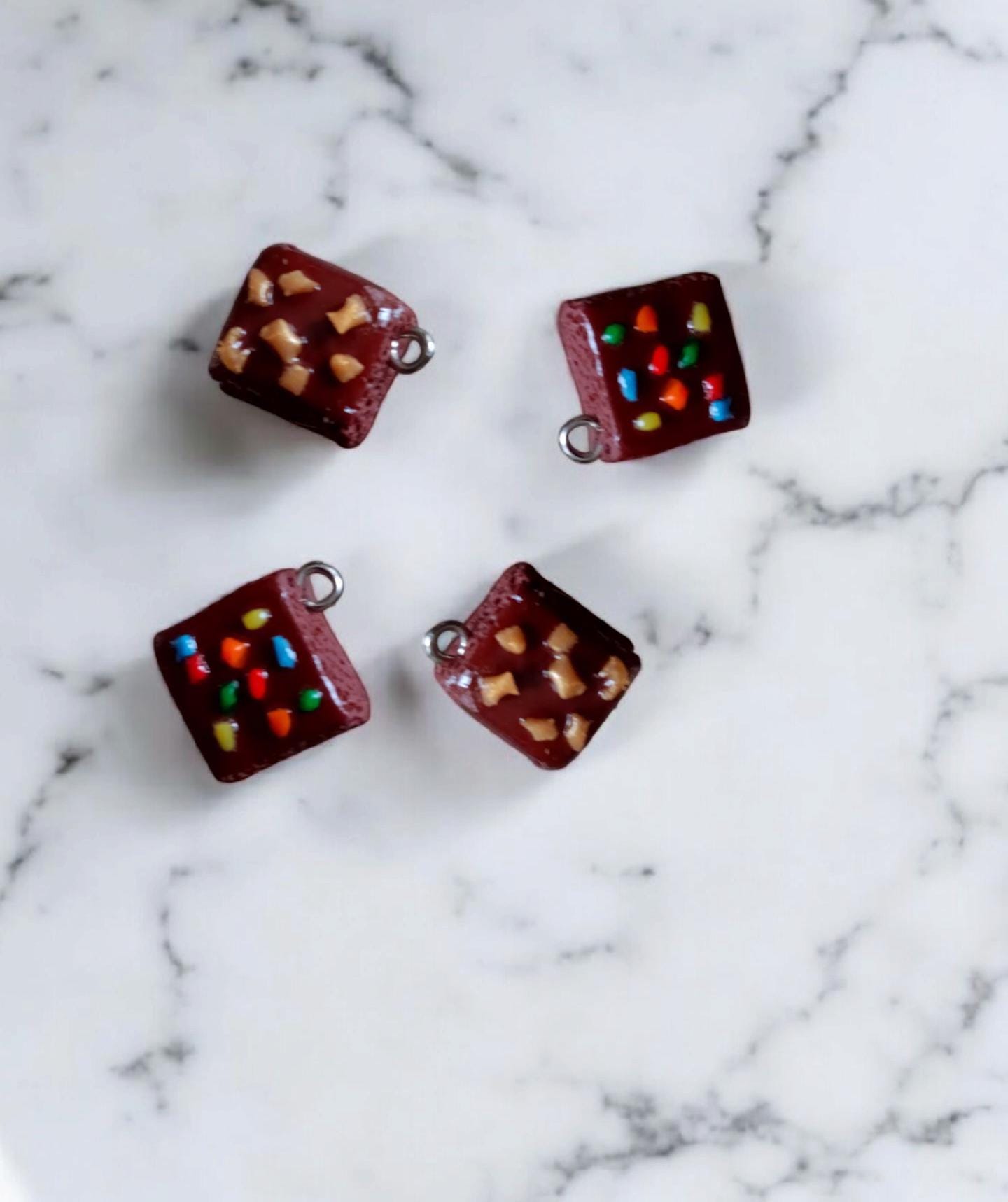 Polymer clay brownie square charms / cute clay brownie charms charms / colorful clay jewelry charm stitch marker progress keeper notions
