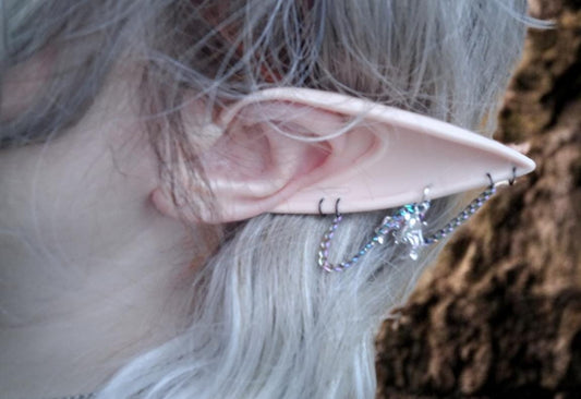 Bat multicolor rainbow chain rubber fairy pixie elf ears / halloween costume accessory cosplay elf ears / painted elf ears with earrings