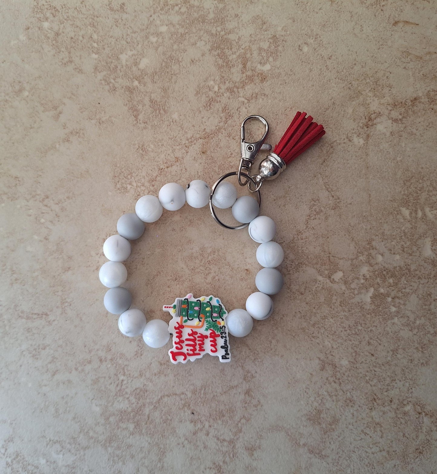 Silicone bead wristlet keychain Jesus fills my cup holiday silicone bead wristlet keychain / religious christian accessories key chain gift