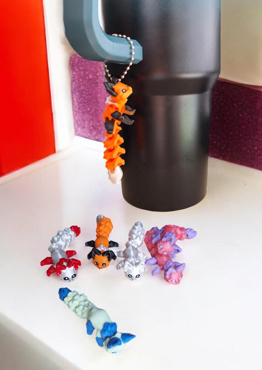 3D articulated *more colors available* orange fox tumbler charm buddy / 3d printed animals tumbler handle charms Fidget kitsune colorful