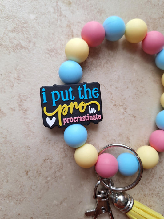 Silicone beaded wristlet keychain I put the pro in procrastination / silicone beaded wristlet keychain / bag accessories key chain gift