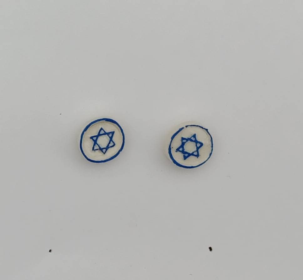 Kawaii blue silver white menorah earrings / clay menorah dangle earrings / clay Hanukkah earrings / clay star of David jewelry