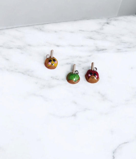 Polymer clay caramel apple charms / cute kawaii clay carmel apple food charms jewelry stitch marker progress keeper notions