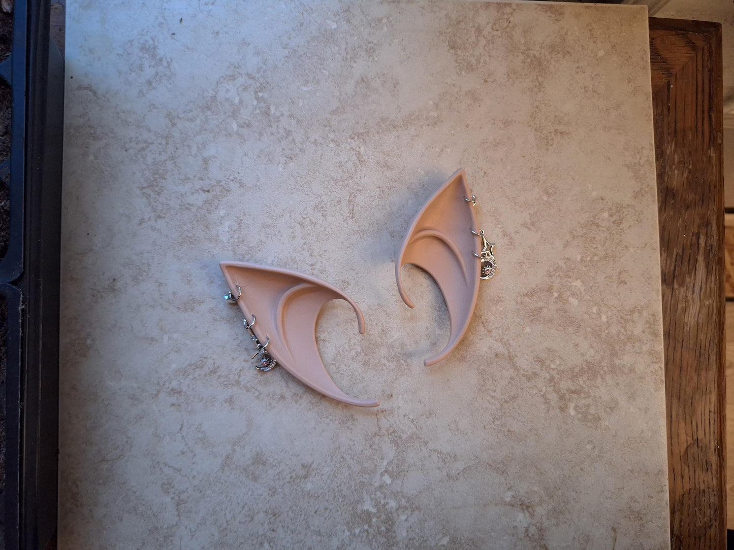 Celestial moon and stars rubber fairy pixie elf ears / halloween costume accessory cosplay elf ears / painted elf ears with earrings