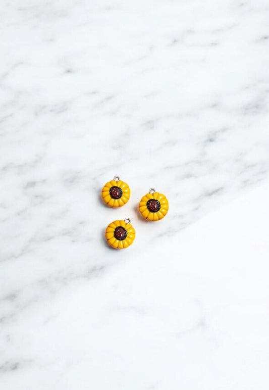Polymer clay sunflower charms / cute clay fall charms autumn flower jewelry charms stitch marker progress keeper notions