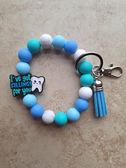 Silicone beaded wristlet dentist dental assistant silicone beaded wristlet keychain / fillings for you bag accessories key chain gift