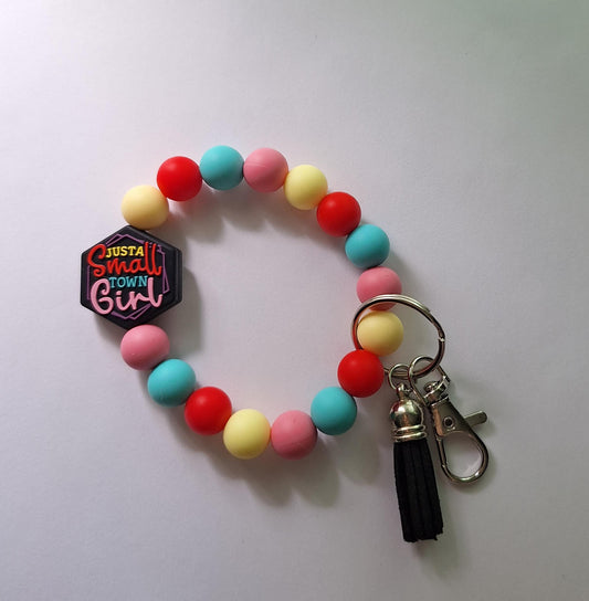 Silicone beaded wristlet keychain just a smalltown girl / silicone beaded wristlet keychain / country girl bag accessories key chain gift