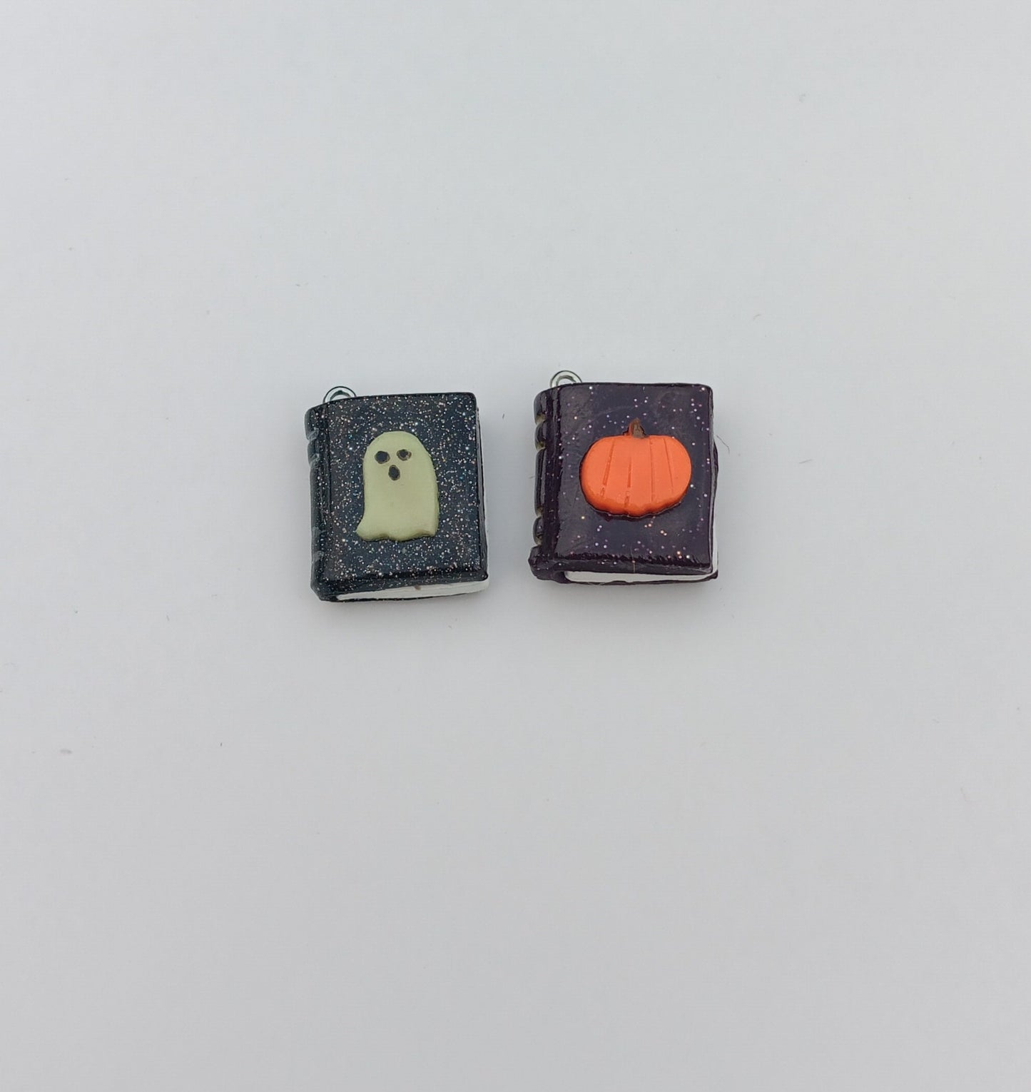 Kawaii halloween book charms / polymer clay fall book charms / bookworm jewelry charms / tiny Book charms / clay ghost pumpkin book charms